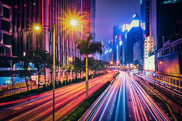 Image showing Street traffic in Hong Kong at night