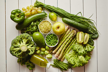Image showing Green antioxidant organic vegetables, fruits and herbs
