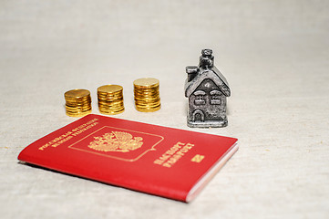 Image showing Passport, money and home - the concept of buying a property