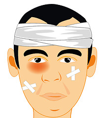 Image showing Vector illustration men after accident with bruise and bandage