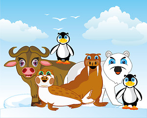 Image showing Arctic animals of the north on background of the snow and blocks of ice