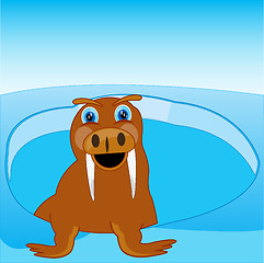 Image showing Arctic animal walrus shows from water.Vector illustration