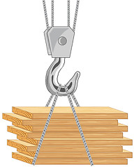 Image showing Vector illustration of the cargo from boards on hook of the tap