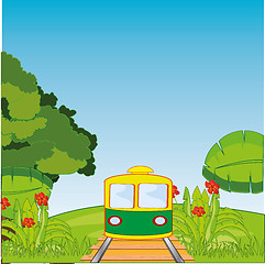 Image showing Rails and train amongst wild nature.Vector illustration