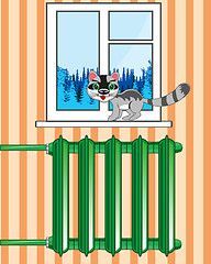 Image showing Room with radiator and window in winter.Vector illustration