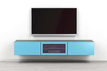 Image showing Wall mounted tv cabinet and big tv