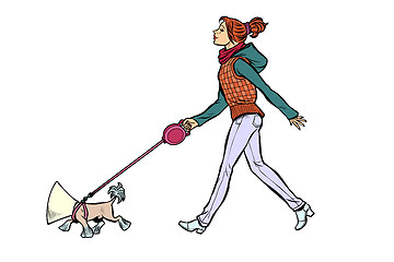 Image showing woman with a dog, a dog in a protective collar