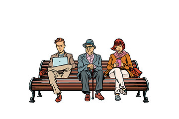 Image showing people sit on the bench. pensioner, woman and man