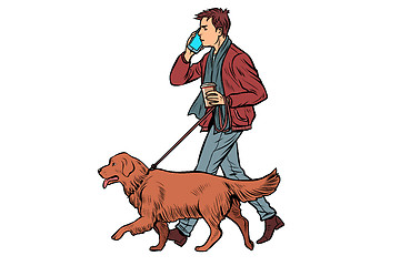 Image showing man walks with a dog, golden retriever
