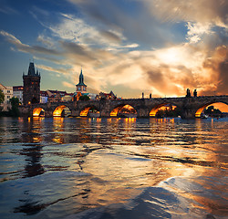 Image showing Fiery sunset in Prague