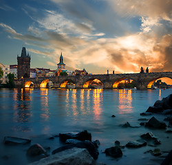 Image showing Dusk and Charles bridge