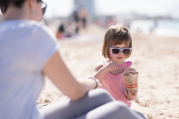 Image showing Mom and daughter on the beach