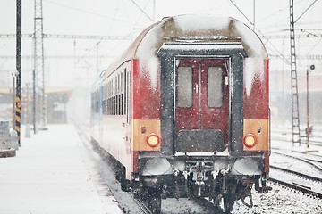 Image showing Railway during heavy snowfall