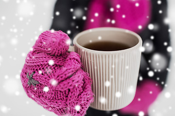 Image showing close up of woman with tea mug outdoors in winter