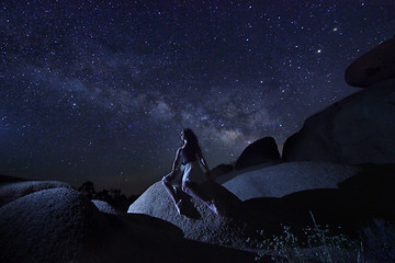 Image showing Light Painted Girl With Milky Way in Joshua Tree National Park