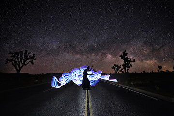 Image showing Light Painted Girl Under the Milky Way