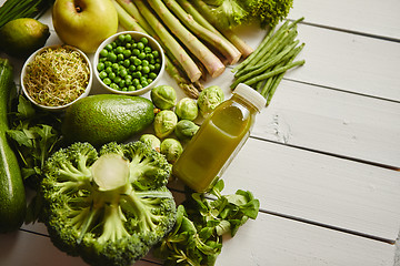 Image showing Green antioxidant organic vegetables, fruits and herbs