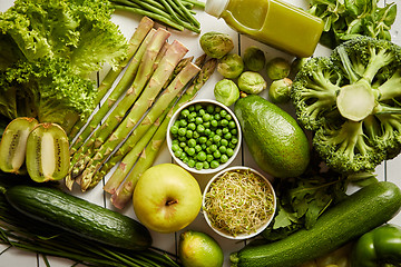 Image showing Green antioxidant organic vegetables, fruits and herbs