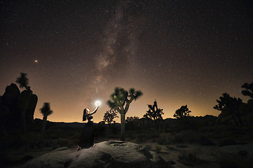 Image showing Girl Light Painted Under the Milky Way