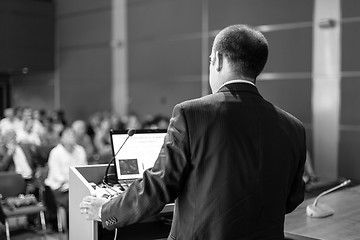 Image showing Public speaker giving talk at Business Event.