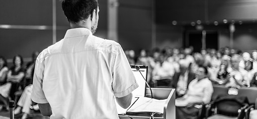 Image showing Public speaker giving talk at Business Event.