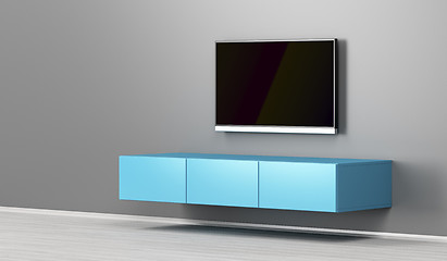 Image showing Wall mounted tv cabinet and big lcd tv