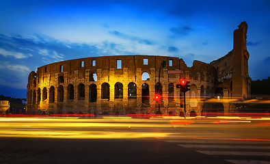 Image showing Colosseum and car lights