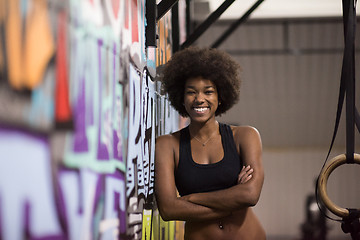 Image showing portrait of black women after workout dipping exercise