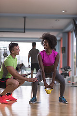 Image showing weights workout with personal trainer at  crossfit gym