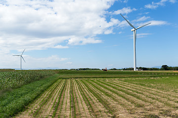 Image showing Wind farm and field