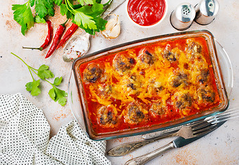 Image showing baked meatballs with sauce