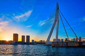 Image showing Erasmus Bridge on sunset, Rotterdam, Netherlands