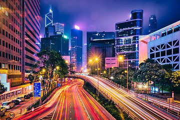 Image showing Street traffic in Hong Kong at night