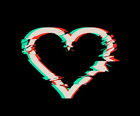 Image showing Glitch distortion frame. Vector heart illustration on black