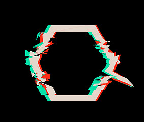 Image showing Glitch distortion frame. Vector hexagon illustration on black