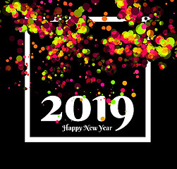 Image showing Happy New Year 2019 party greeting with confetti on the background. Vector