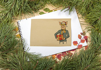 Image showing New Year Greeting Card with Pig