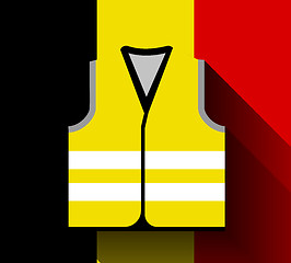 Image showing Yellow vests, as a symbol of protests in Belgium and France against rising fuel prices. Yellow jacket revolution. Vector illustration against the flag of Belgium with long shadow