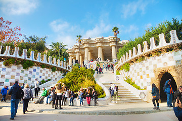 Image showing Overview of the park Guell entrance stairway