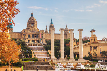 Image showing Montjuic hill with people on a sunny day