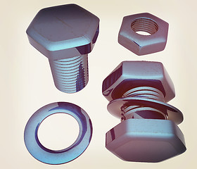 Image showing Screws and nuts set. 3d illustration. Vintage style