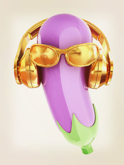 Image showing eggplant with sun glass and headphones front \