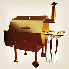 Image showing Gold BBQ Grill. 3d illustration. Vintage style