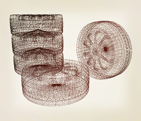 Image showing computer drawing of car wheel. Top view. 3d illustration. Vintag
