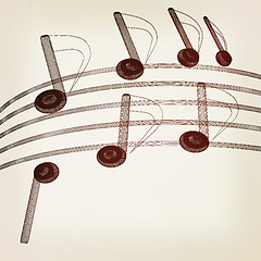 Image showing music notes  background. 3D illustration. Vintage style