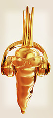 Image showing Gold carrot with sun glass and headphones front \