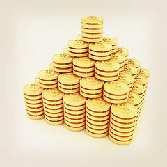 Image showing pyramid from the golden coins. 3d illustration. Vintage style