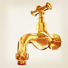 Image showing Gold water tap. 3d illustration. Vintage style