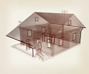 Image showing line drawing of house. Top view. 3d illustration. Vintage style