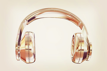 Image showing Chrome headphones icon on a white background. 3D illustration. V